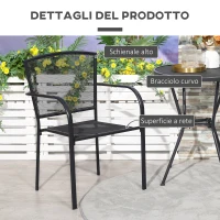 Outsunny Set 2 Sedie da Giardino in Metallo, per Cortile, Patio e Terrazza, Nero(m-6)