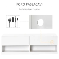 HOMCOM Mobile TV Sospeso in Legno, Mobile Porta TV Moderno con Luci LED di 20 Colori, per TV Max. 42", Bianco Lucido, 120x35x40.5cm(m-5)