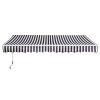 Outsunny 3.5M x 2.5M Garden Patio Manual Awning Canopy Sun Shade Shelter Retractable Gear Lever Winding Handle - Grey(m-8)