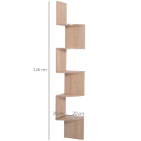 HOMCOM Étagère d'angle Murale de Rangement Forme Zigzag 20L x 20l x 126H cm 5 Niveaux Bois chêne Clair(m-3)