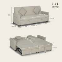 HOMCOM Three-Person Velvet-Feel Sofa Bed - Beige(m-3)