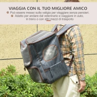 PawHut Zaino per Gatti Trasportino per Cani in Oxford, Cuscino Rimovibile e Lavabile, Inserti Rete Traspirante, 35x28.5x45cm, Blu Marrone(m-4)