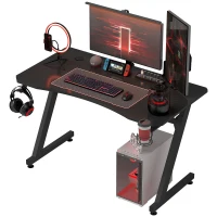 HOMCOM Gaming Desk 120 x 65 cm Steel Frame with Cup Holder, Headphone Hook, Adjustable Feet and Cable Organiser, Home Office Computer Table, Black(m-11)