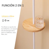 HOMCOM Lámpara de Pie con Estante de Madera Pantalla de Tela Casquillo E27 Máx. de 40W y Interruptor de Pie Moderno para Salón Dormitorio Estudio Ø35x155 cm Blanco(m-4)