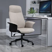 Vinsetto Office Chair, Linen Fabric Desk Chair, Comfortable Computer Chair with Adjustable Height, Padded Armrests and Swivel Wheels, Beige(m-2)
