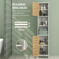 HOMCOM Meuble Colonne Rangement Salle de Bain bicolore dim. 35L x 30l x 170H cm 2 placards avec étagère réglable + 2 niches(m-5)