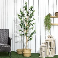 HOMCOM Pianta Artificiale di Ulivo da 180 cm a 12 Rami con Vaso Ø17x14.5 cm, per Interni ed Esterni, Verde(m-7)
