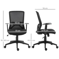 Vinsetto Silla de Oficina Altura Ajustable Reposabrazos Soporte Lumbar Respaldo Transpirable y Basculante 62x56x95-103 cm Negro(m-3)