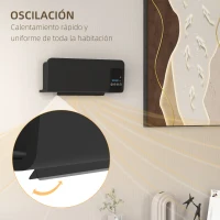 HOMCOM Calefactor Eléctrico de Pared 1000W/2000W Estufa con Pantalla LED y Mando a Distancia 54,5x12x21,5 cm Negro(m-7)