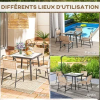 Outsunny Ensemble table carrée et 4 chaises de jardin, 5 pièces, plateau verre trempée, résine tressée effet rotin(m-7)