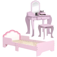 ZONEKIZ Wooden Kids Bedroom Furniture Set with Kids Dressing Table, Stool, Bed, for 3-6 Years, Cloud-Design(m-1)