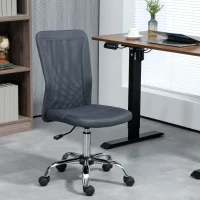 Vinsetto Computer Desk Chair, Mesh Office Chair with Adjustable Height and Swivel Wheels, Armless Study Chair, Dark Grey(m-2)
