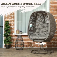 Outsunny Swivel Egg Chair with Cushions, Foldable Basket Seat and Metal Frame, Indoor Outdoor Lounge Chair for Balcony, Poolside, Patio and Living Room, Sand Brown(m-4)