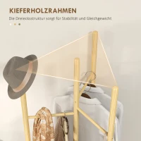 HOMCOM Kleiderständer, platzsparend, 5 kg Belastung, 62x52,5x160cm, Natur(m-5)
