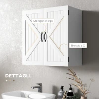 kleankin Armadietto Pensile Bagno in Legno Stile Country con Ripiano Regolabile, 60x30x60cm, Bianco(m-6)
