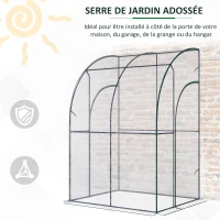 Outsunny Serre de Jardin adossée Serre adossée serre d'hivernage dim. 1,43L x 1,18l x 2,12H m 2 Portes zippées enroulables Acier PVC Transparent(m-6)