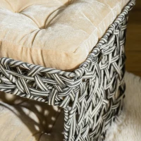 PawHut Cesta de Ratán para Gatos de 2 Pisos Cueva Cama de Gato Tipo Caseta con 2 Cojines Suaves Estructura de Metal 51x42x37 cm Gris y Beige(m-9)