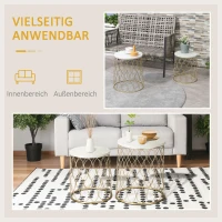 Outsunny 2er-Set Gartentisch Beistelltische Couchtische Retro Drahtkorb Metallkorb Garten Satztisch Gartenmöbel Outdoor Balkon Stahl Gold + Weiß Ø41 x 46 cm(m-5)