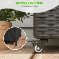 Outsunny Baule da Giardino in Rattan PE con Ruote e Maniglia Laterale, 121x57x67cm, Nero(m-6)