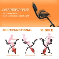HOMCOM 2-in-1 Folding Exercise Bike with 8-Level Magnetic Resistance, Arm Resistance Band, Pulse Sensor, Red(m-5)
