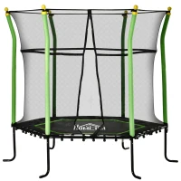 HOMCOM Kindertrampolin, mit Sicherheitsnetz, Randabdeckung, Stahlrahmen, bis 50 kg, 3-10 Jahre, grün, Ø163,5 x 163 cm(m-10)