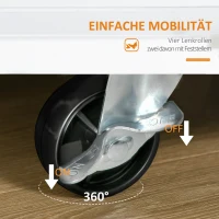 HOMCOM Küchenwagen mit Rollen, Rollwagen mit Seitenregal Küchentrolley, Servierwagen mit Gewürzregal, Küchenhilfe, P2 MDF, Gummiholz, Weiß+Natur, 89 x 45 x 89,5 cm(m-6)