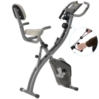 HOMCOM Bicicleta Estática Plegable Regulable en Altura Resistencia Magnética Ajustable Bici Estática con Pantalla LCD y Asiento con Respaldo Sensor de Pulso Carga 120 kg para Casa 105x48x118 cm Gris(m-10)