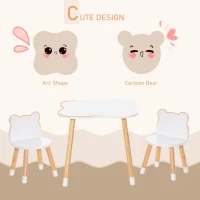 HOMCOM 3-Piece Kids Table and Chair Set with 2 Bear-Shaped Chairs, for Ages 1-4 Years, White(m-5)