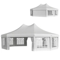 Outsunny 10 Sides Decagonal Garden Gazebo Marquee Party Tent Wedding Canopy Outdoor Heavy Duty Metal Frame (8.9m x 6.5m) - White(m-11)