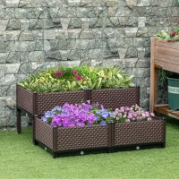 Outsunny 50cm x 50cm x 46.5cm Set of 4 41L Garden Raised Bed Kit, PP DIY Elevated Planter Box, Flower Vegetables Planting Container with Self-Watering Design and Drainage Holes(m-2)