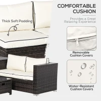 Outsunny 4 Pieces Rattan Garden Furniture Set, 4 Seater Corner Sofa Set with Storage Box, 2 Drawers Coffee Table, Loveseats with Cushions, Wicker Garden Conservatory Furniture for Balcony, Brown(m-5)