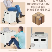 HOMCOM Carrito de la Compra Plegable con 2 Ruedas para Subir Escaleras Ángulo y Longitud de Mango Ajustable 48x43x95 cm Blanco(m-6)