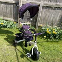 HOMCOM Triciclo Evolutivo para Bebés 6 en 1 Triciclo para Niños de 1-5 Años Bicicleta para Niños con Toldo Plegable Mango Telescópico Desmontable Cinturón de Seguridad y Cesto 95x50x106 cm Morado(m-9)