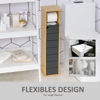 HOMCOM Badezimmerschrank mit höhenverstellbarem Regal Badmöbel mit Tür Toilettenpapier Handtuchhalter versteckter Griff MDF Bambus Braun+Grau 18 x 18 x 75 cm(m-6)