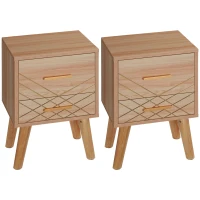 HOMCOM 2-Piece Scandinavian Bedside Tables with Drawers, Bedside Cabinets with Wood Legs, Natural(m-1)