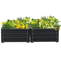 Outsunny Set of Two 60 x 60cm Steel Planter Boxes - Grey(m-12)