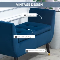 HOMCOM Sitzbank mit Stauraum Armlehnen Polsterbank mit Samtoptik, Sitztruhe mit Holzbeine, Truhenbank für Wohnzimmer Schlafzimmer Flur 107 x 42 x 65 cm, Blau(m-6)