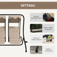 Outsunny Dondolo da Giardino 2 Posti con Tetto Parasole, in Acciaio e Poliestere, 170x136x170 cm, Beige(m-5)