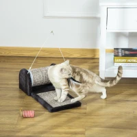 PawHut Rascador para Gatos con Rodillo Tablero para Rascar Cubiertos de Sisal Natural y Juguete Colgante Centro de Actividades para Mascotas 44x24x16 cm Gris(m-2)