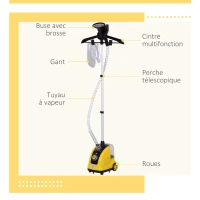HOMCOM Défroisseur vapeur vertical défroisseur à vêtements 1,4 L 1950 W débit vapeur 32g/min tige telescopique jaune noir(m-5)