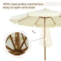 Outsunny 3.3(m) Patio Umbrella, Garden Parasol, Outdoor Sun Shade Canopy with 8 Bamboo Ribs, Ruffles and Wood Pole, Beige(m-5)