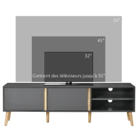 HOMCOM Meuble TV pour télévision jusqu'à 55 pouces scandinave 2 portes 2 niches avec passe-câbles 150 x 35 x 45 cm gris foncé(m-7)