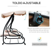 Outsunny Columpio Balancín Jardín 3 Plazas Convertible en Cama Techo Parasol Regulable Bandeja para Bebida Terrza Balcón Exterior Carga máx. 340kg 200x120x164cm Marco Acero(m-5)