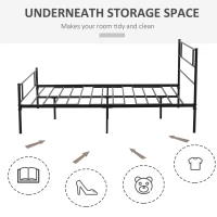 HOMCOM King Metal Bed Frame Solid Bedstead Base with Headboard and Footboard, Metal Slat Support and Underbed Storage Space, Bedroom Furniture, Black(m-4)