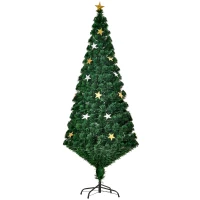 HOMCOM Albero di Natale 180cm con 27 Luci LED, Fibre Ottiche e 230 Rami, Albero di Natale Artificiale(m-10)