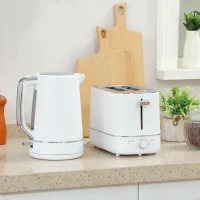 HOMCOM Kettle and Toaster Set, 1.7L 3000W Fast Boil Kettle & 2 Slice Toaster Kitchen Set with 6 Level Browning Controls, Defrost, Reheat, White(m-10)