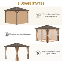 Outsunny 3 x 3(m) Metal Hardtop Gazebo, with Curtains and Accessories - Brown(m-5)