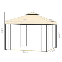 Outsunny Luxus Pavillon 3x3 m Gartenpavillon mit Doppeldach Partyzelt mit Seitenteilen Festzelt Gartenzelt Pagode Beige(m-3)