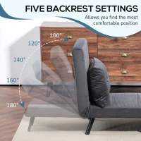 HOMCOM 4-in-1 Velvet-Feel Single Chair Bed, with Pillow - Charcoal Grey(m-5)