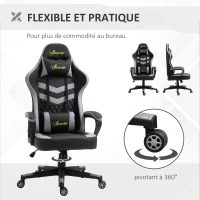 Vinsetto Fauteuil de bureau gaming chaise gamer appui-tête et support lombaire hauteur réglable 61 x 70 x 129 cm noir et blanc(m-6)